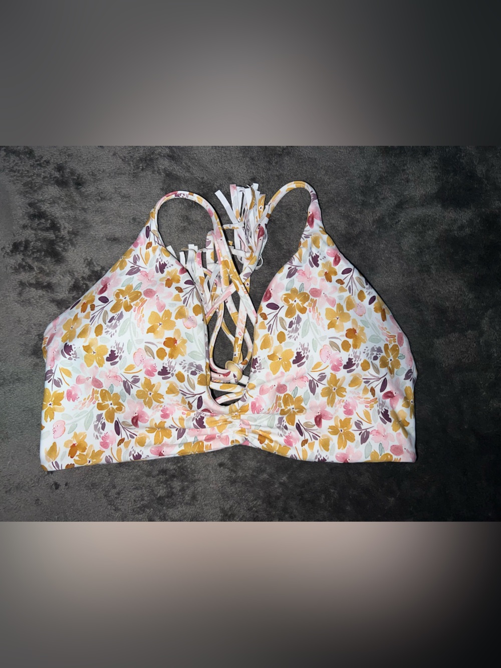 Midori Floral Strappy Bralette in White, Mustard & Pink